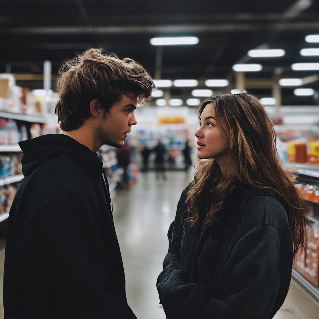 A man and a woman at Walmart | Source: Midjourney