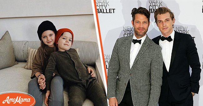 Nate Berkus and Jeremiah Brent's two children Poppy and Oskar pictured on Instagram during the Christmas Holidays, 2021 [Left] Berkus and Brent at the New York City Ballet Fall Gala in 2014 [Right] | Source: Getty Images & Instagram/jeremiahbrent