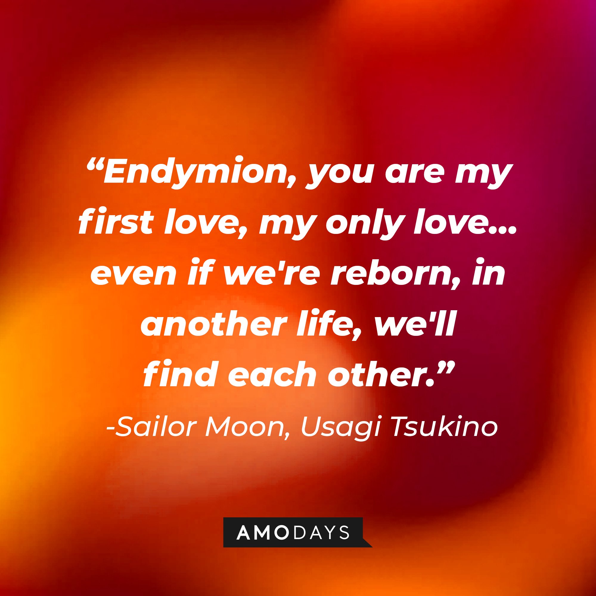 Sailor Moon/Usagi Tsukino’s quote: “Endymion, you are my first love, my only love… even if we’re reborn, in another life, we’ll find each other.”| Image: AmoDays