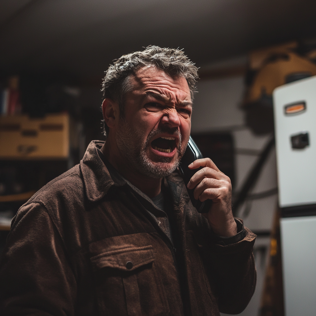 An angry man shouting on his phone | Source: Midjourney