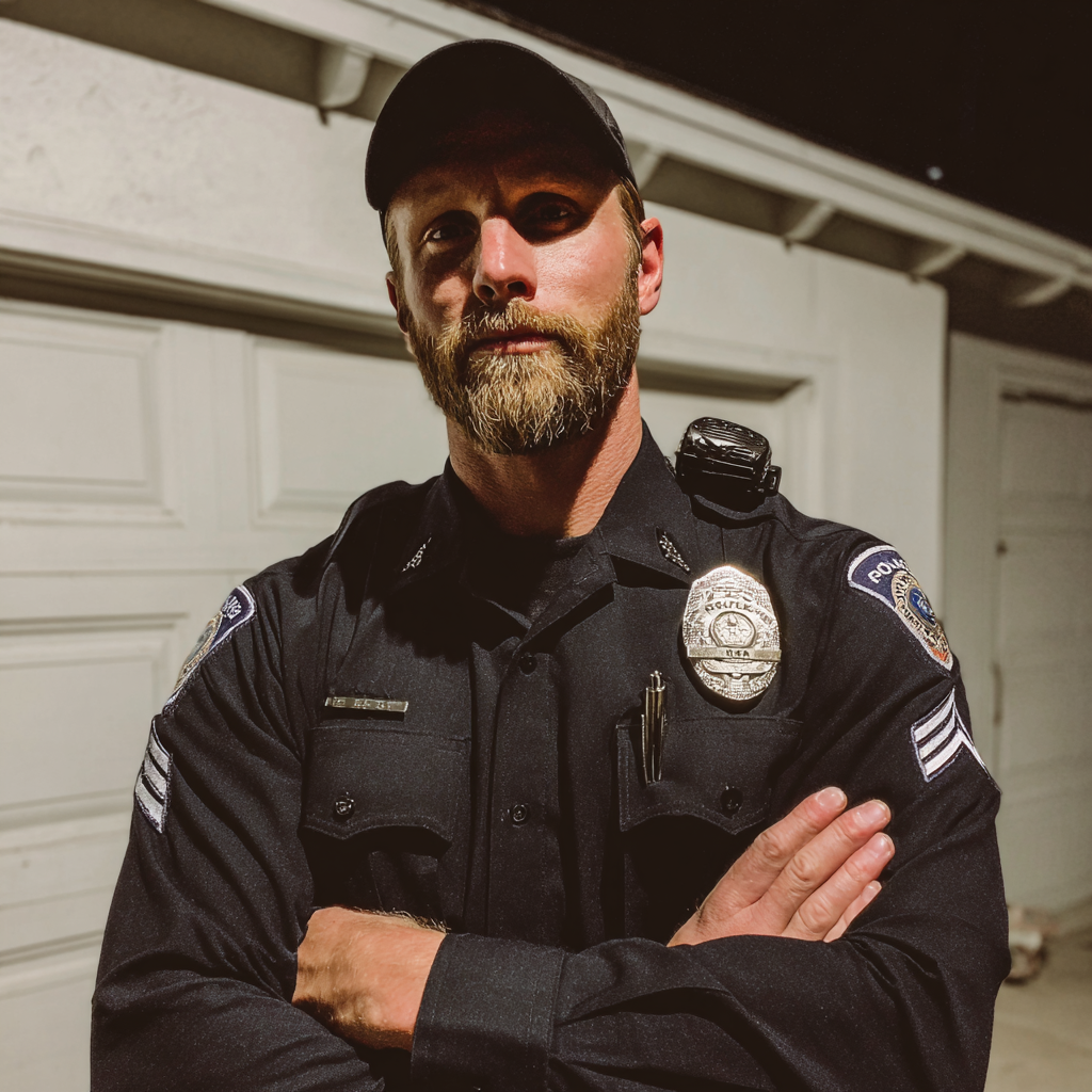 A police officer standing with his arms crossed | Source: Midjourney