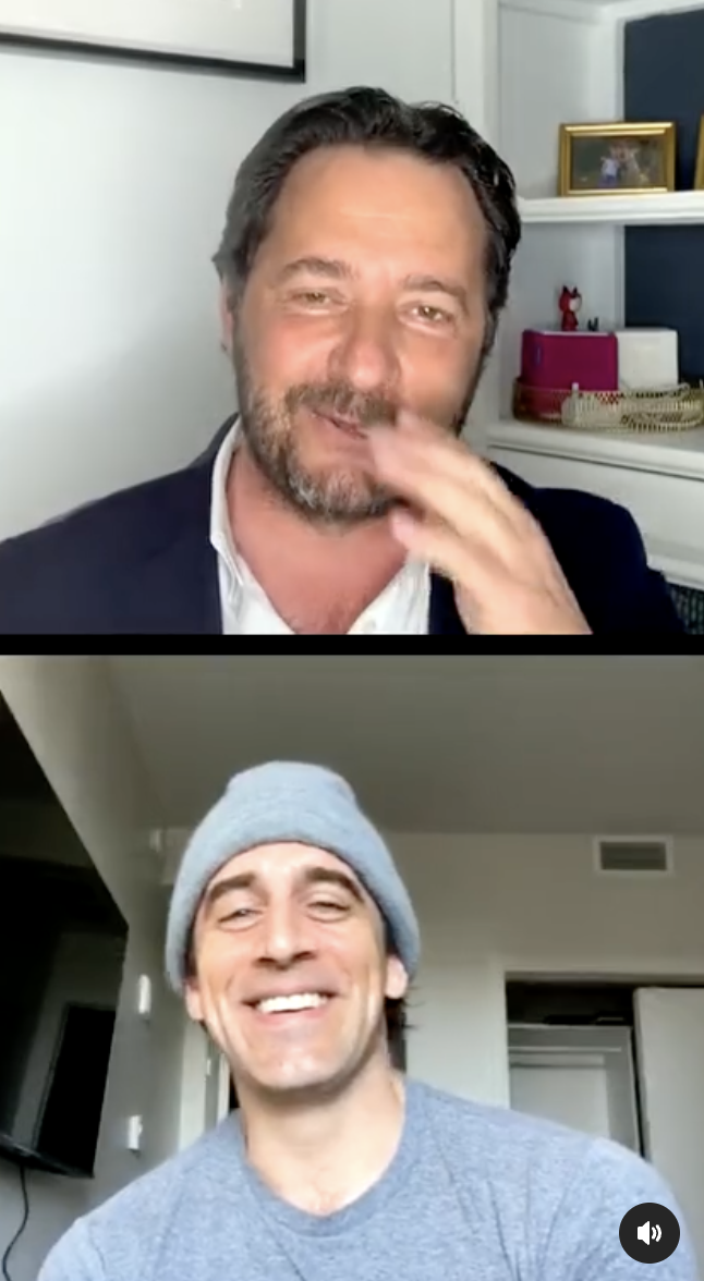 Julien Tornare and Aaron Rodgers during an Instagram Live, dated March 4, 2021 | Source: Instagram/zenithwatches