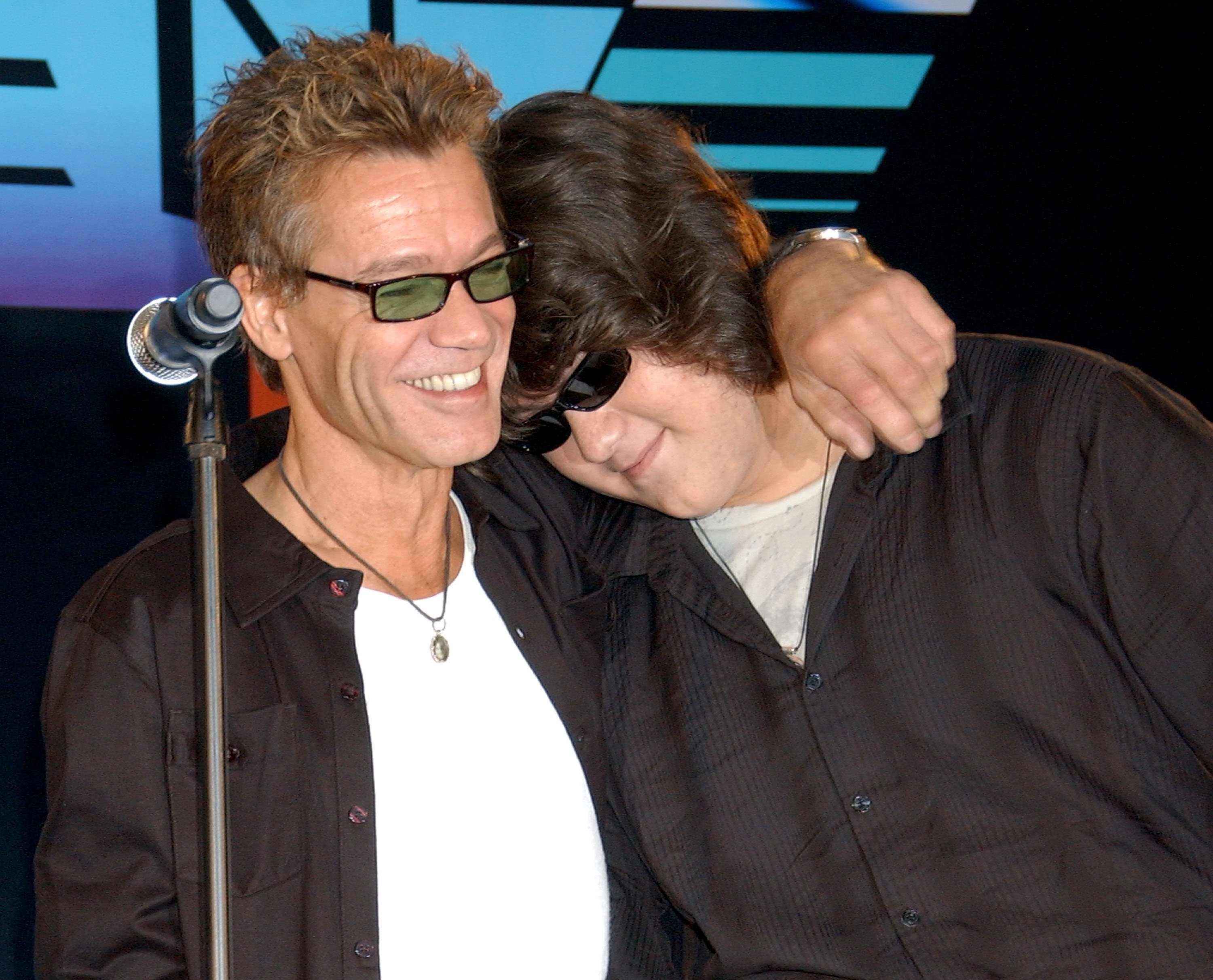 Eddie Van Halen and Wolfgang Van Halen at the Van Halen and David Lee Roth press conference announcing their North American tour at the Four Seasons Hotel on August 13, 2007, in Los Angeles, California. | Source: Getty Images