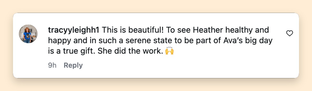 A netizen reacts to a mother-daughter moment between Heather Locklear and Ava Sambora, from a clip dated May 27, 2026 | Source: Instagram/allyouneedisloveevents
