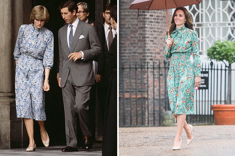 Princess Diana during her wedding rehearsal in 1981 and Duchess Kate Middleton in August 2017 | Photo: Getty Images