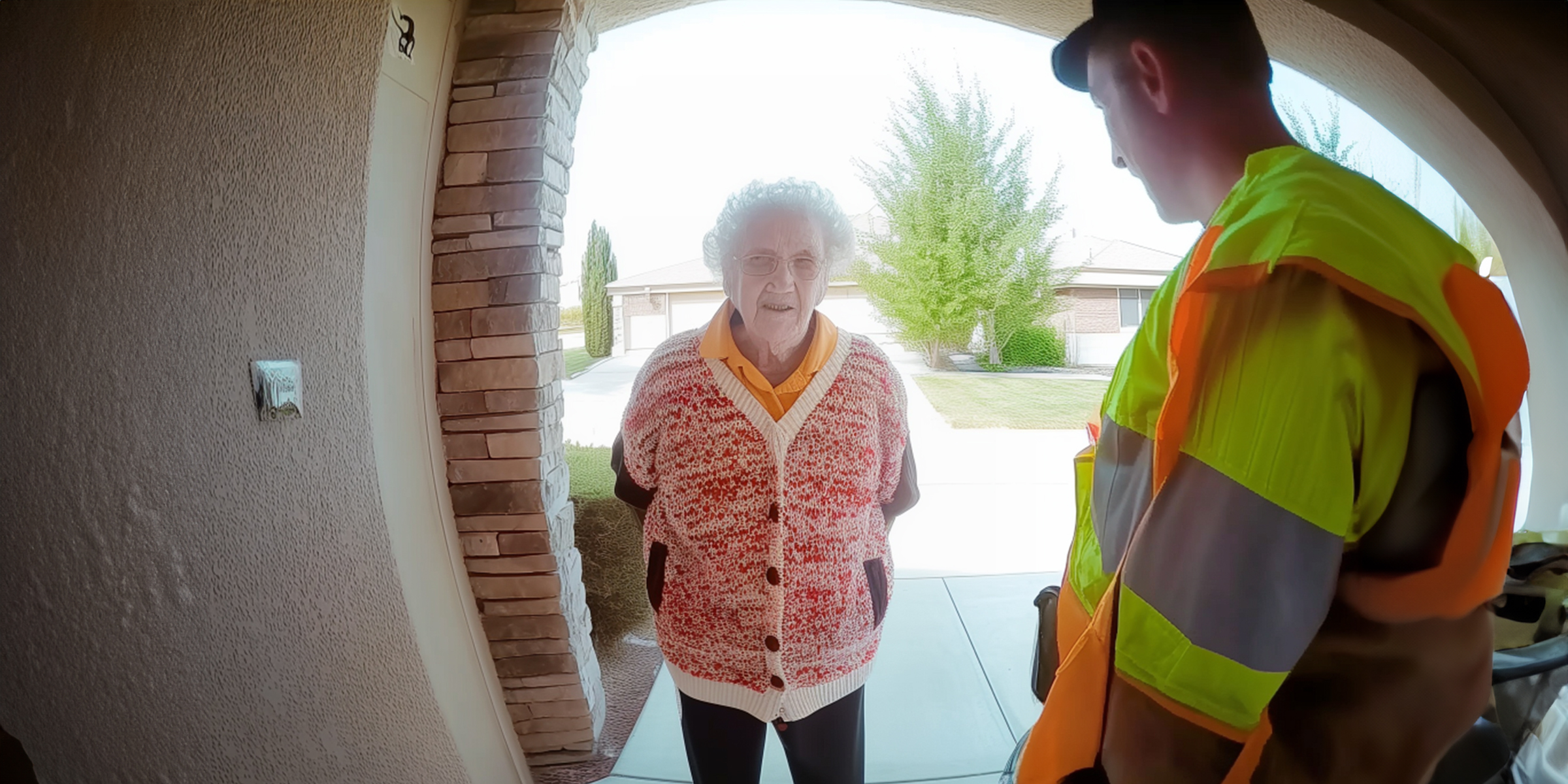 A woman and a contractor standing near a doorbell | Source: Amomama