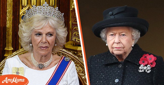 Camilla, Duchess of Cornwall at the Palace of Westminster in London on June 4, 2014 [left], Queen Elizabeth II at the annual Remembrance Sunday memorial at The Cenotaph on November 10, 2019 [right] | Photo: Getty Images
