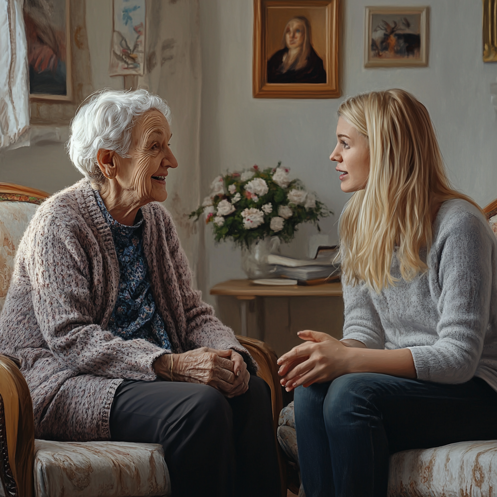 An elderly woman talking to her daughter-in-law | Source: Midjourney