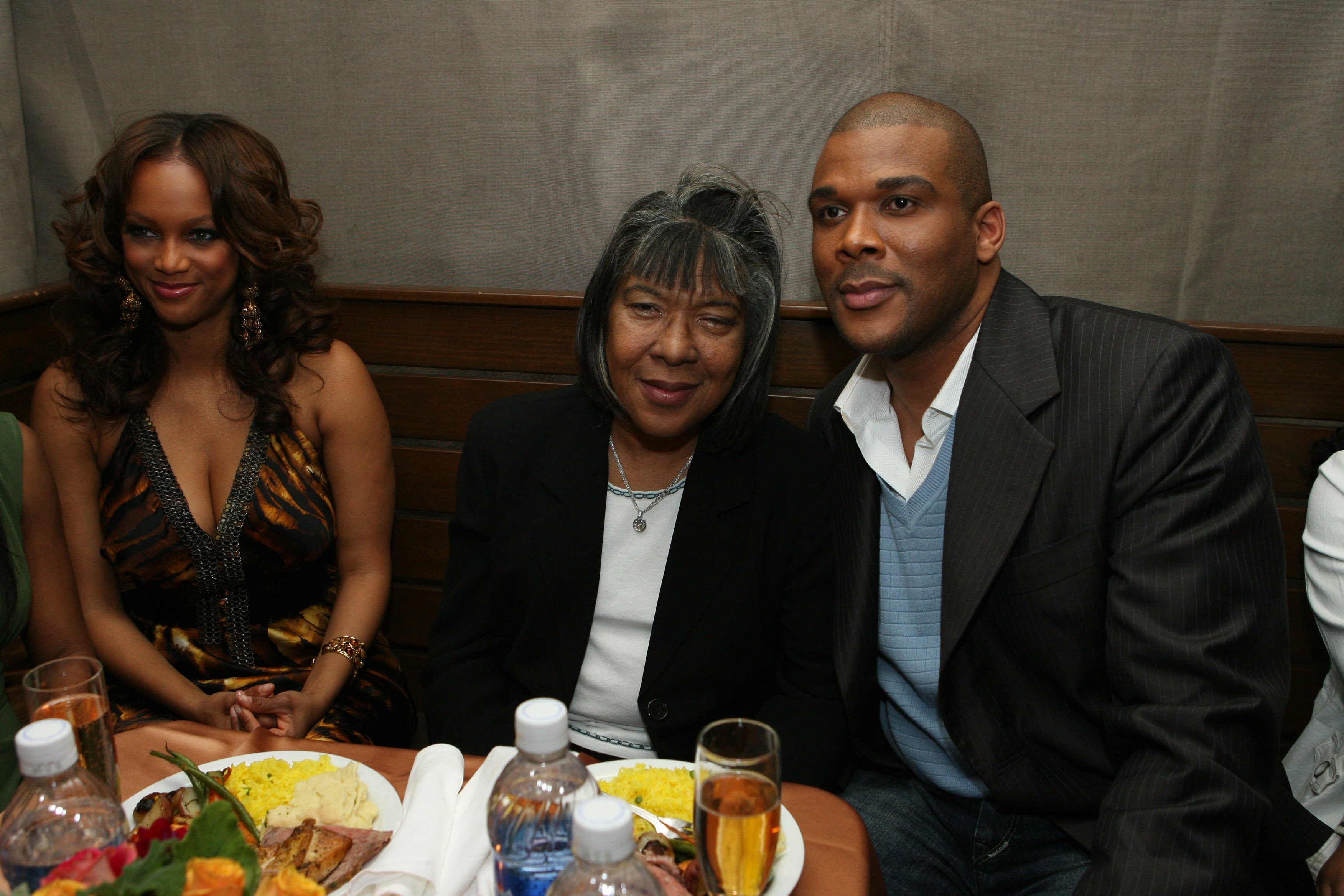 Tyra Banks, Maxine Perry, and Tyler Perry at the premiere of Lionsgate's "Madea's Family Reunion" on February 21, 2006, Los Angeles, California | Photo: Getty Images
