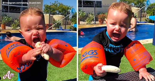 Une mère est qualifiée d'horrible parent après avoir partagé une vidéo de son petit garçon qui essaie de manger une banane