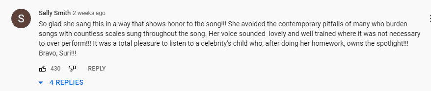 A fan reacts to Suri Cruise's voice | Source: YouTube/Alex R