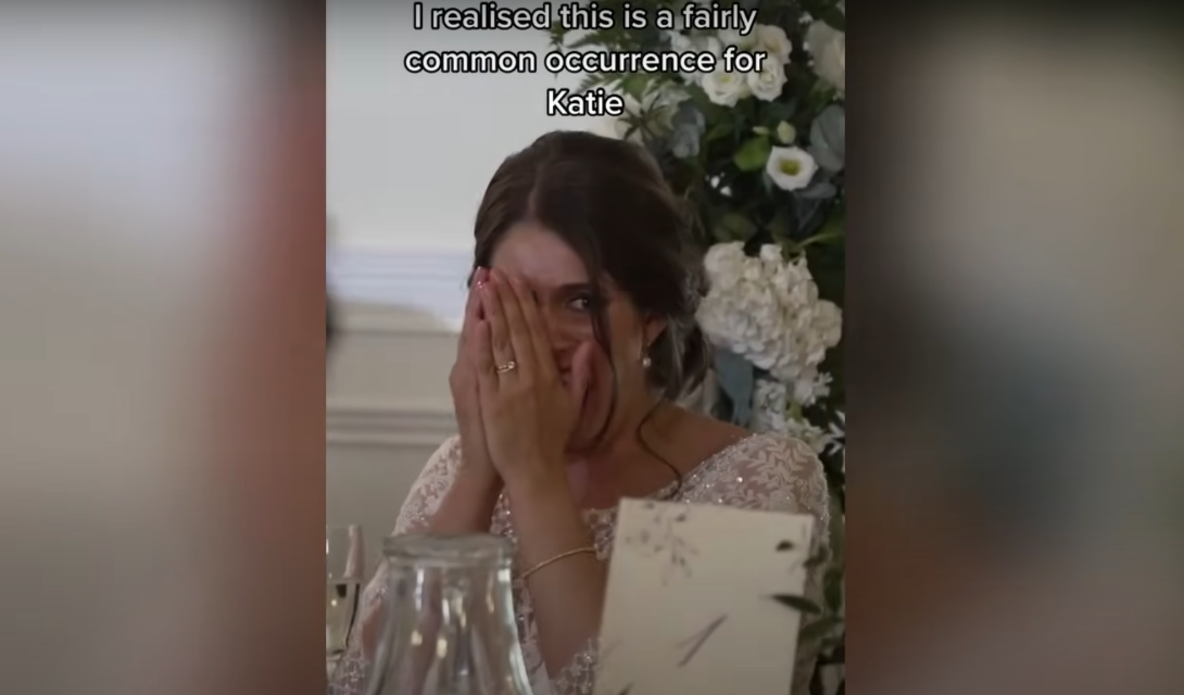 Newlywed bride Katie covering her face in embarrassment | Source: YouTube / Daily Record