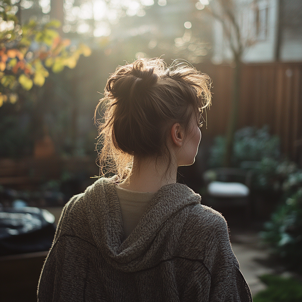 A woman in her backyard | Source: Midjourney