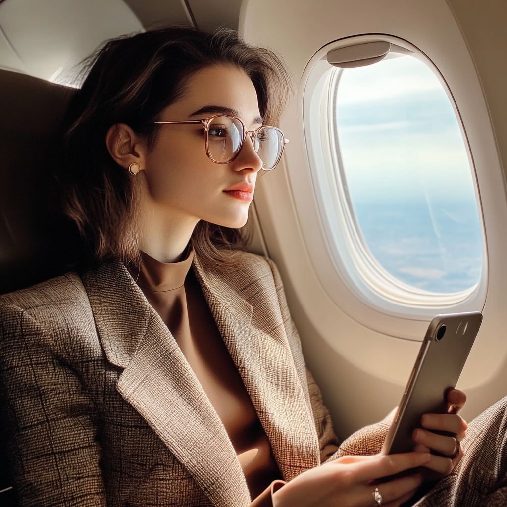 Businesswoman in a plane | Source: Midjourney