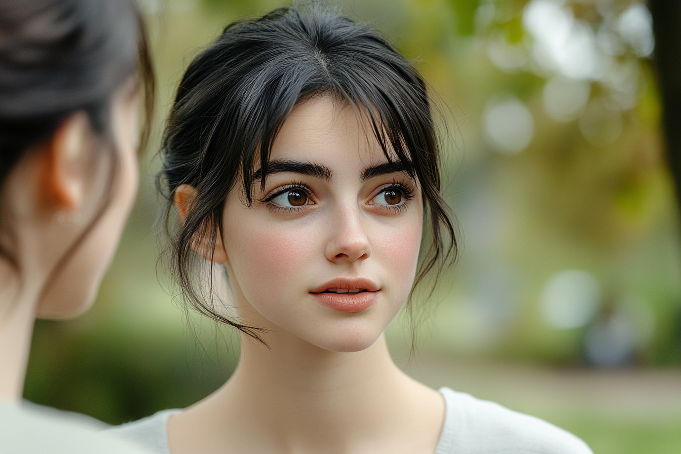 A woman talking to another woman in a park | Source: Midjourney