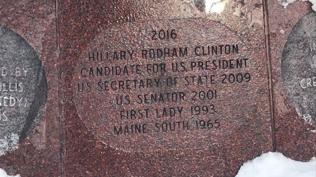 Hillary Clinton’s name was added to a wall of historic milestones in her hometown of Park Ridge, joining a list of people and happenings dating back to 1832. Image credit: Getty/GlobalImagesUkraine