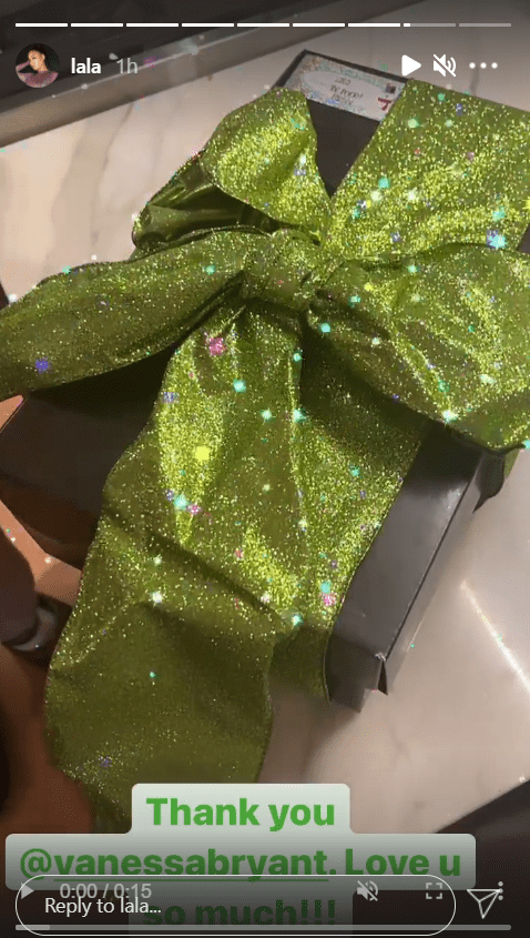 A screenshot of La La Anthony's Instagram Story video of herself unboxing the gift she received from her best friend Vanessa Bryant. | Photo: instagram.com/lala