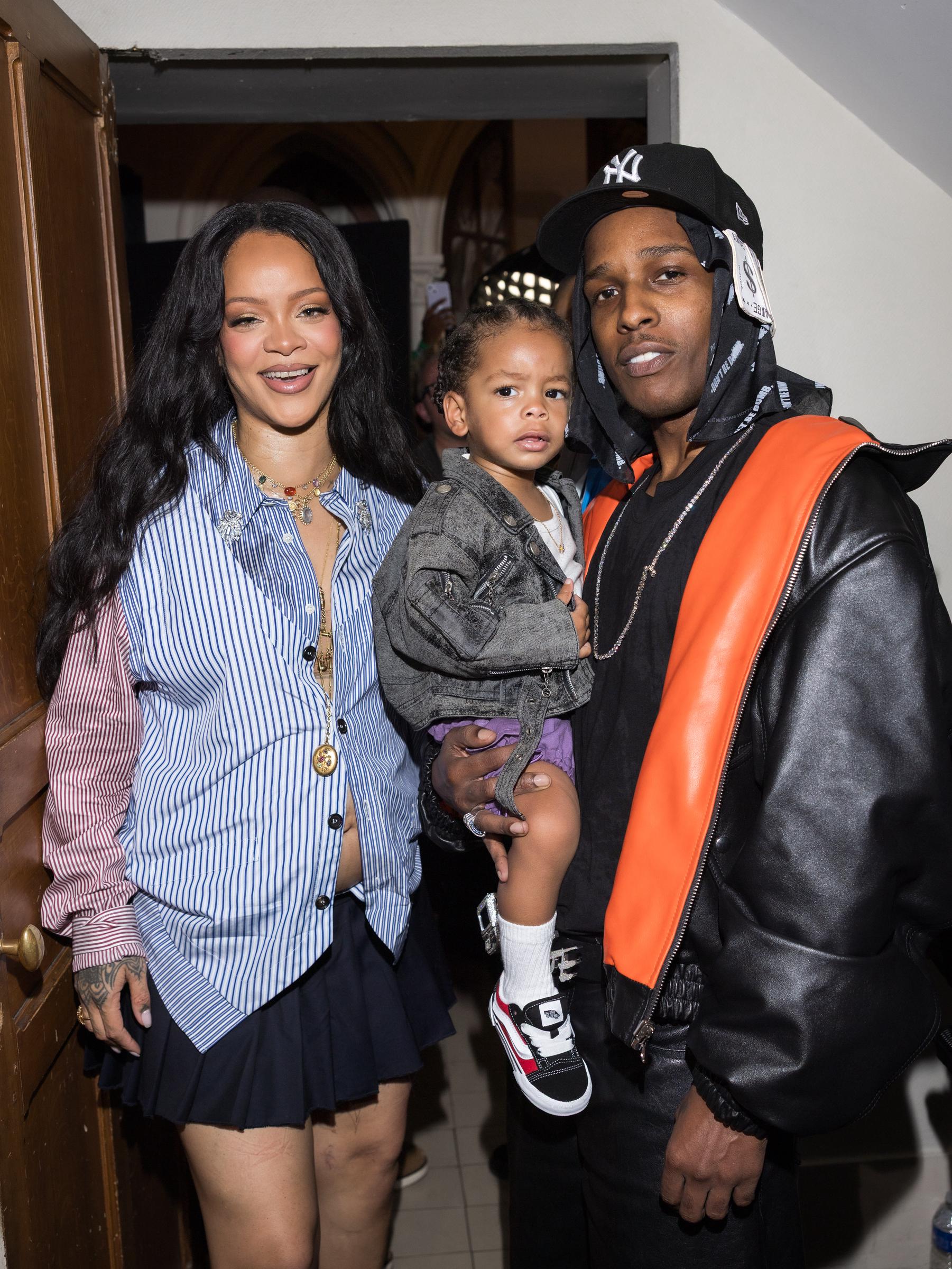 Rihanna and A$AP Rocky with their son, Riot, at the AWGE Menswear Spring/Summer 2026 show as part of Paris Fashion Week on June 27, 2025, in France. | Source: Getty Images