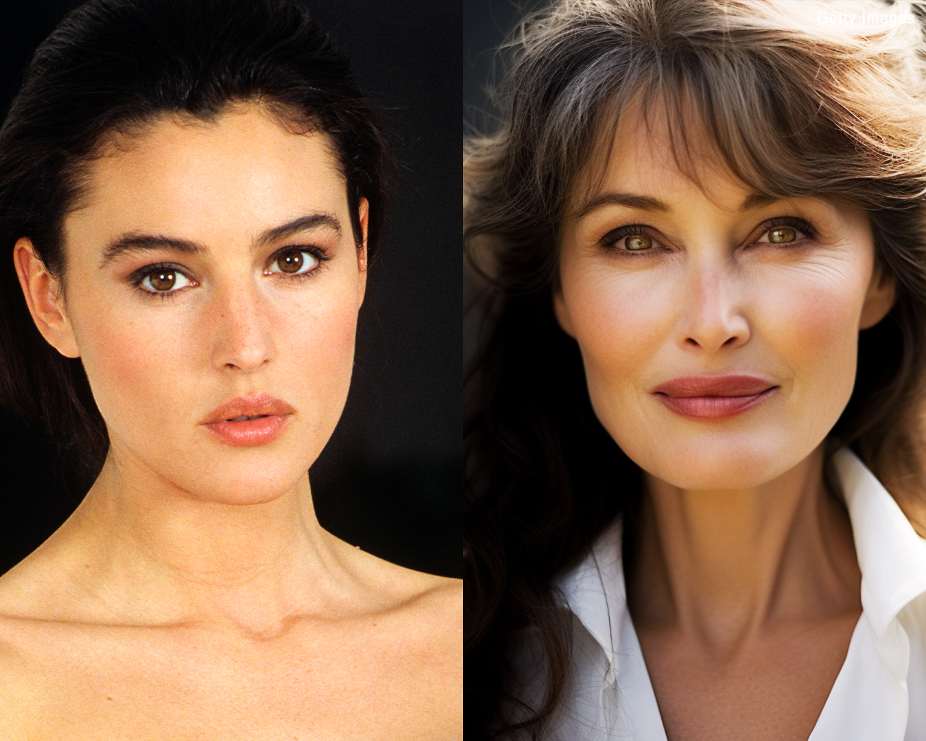 Monica Belucci in real life | An AI depiction of what Monica Belucci might look like in 20 years | Source: Getty Images | Midjourney