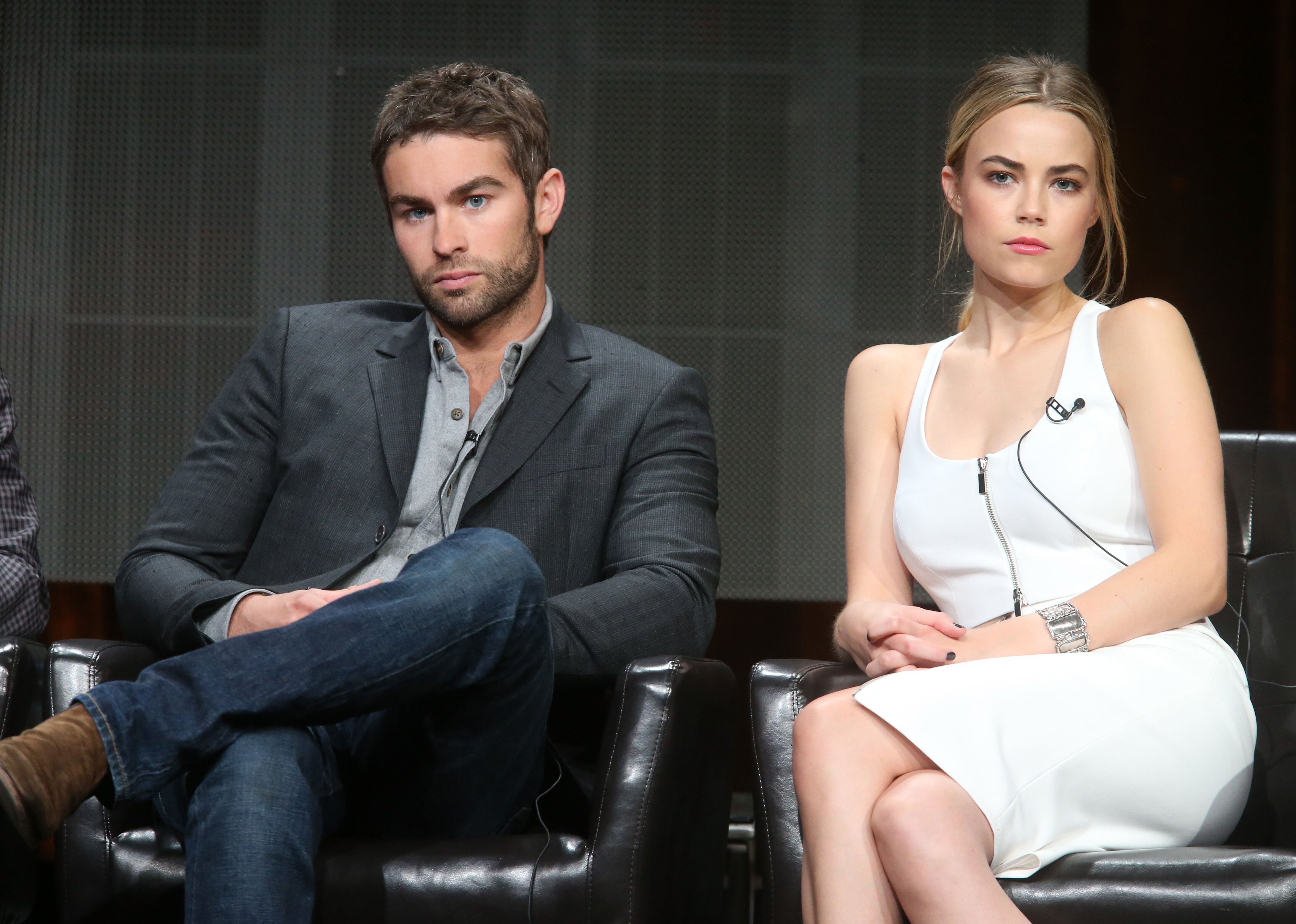 hace Crawford and Rebecca Rittenhouse speak onstage during the 'Blood & Oil' panel discussion. | Source: Getty Images