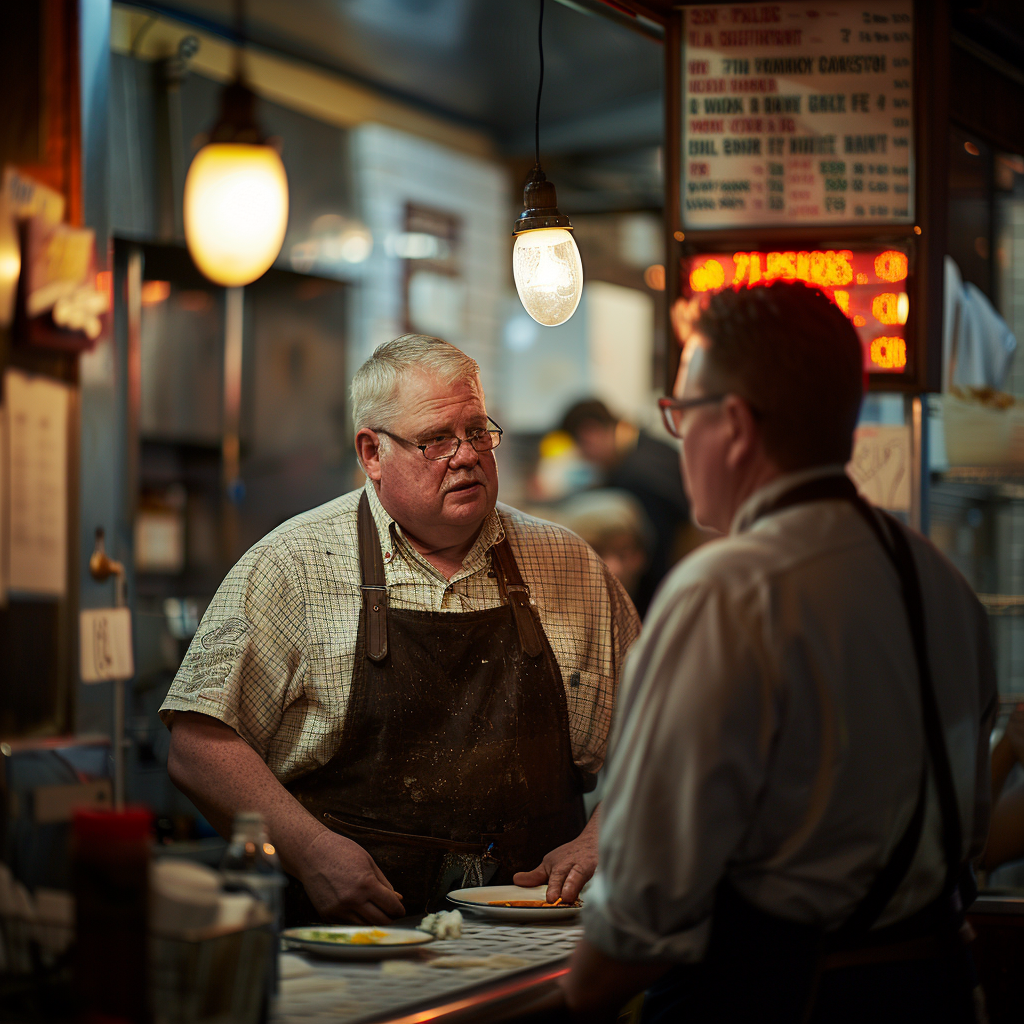 Two servers talking in a diner | Source: Midjourney