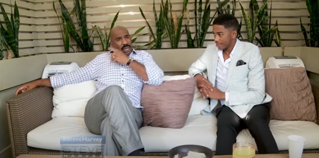 Steve Harvey and Wynton Brycelon Ali Harvey bonding in a post uploaded on September 16, 2015 | Source: YouTube/Steve TV Show