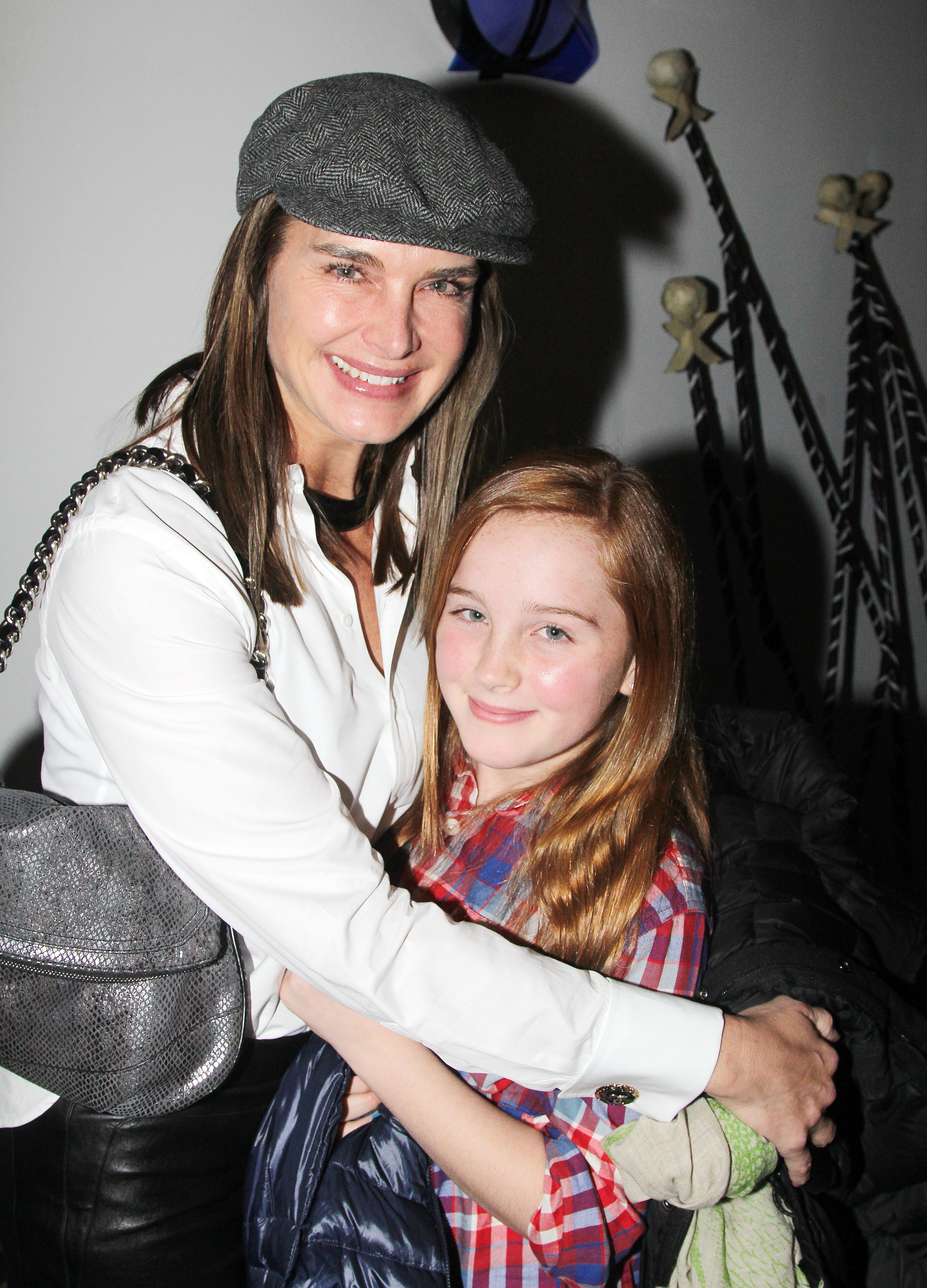 Brooke Shields and Rowan Henchy posing at the backstage of the Edgar Allan Poe musical 