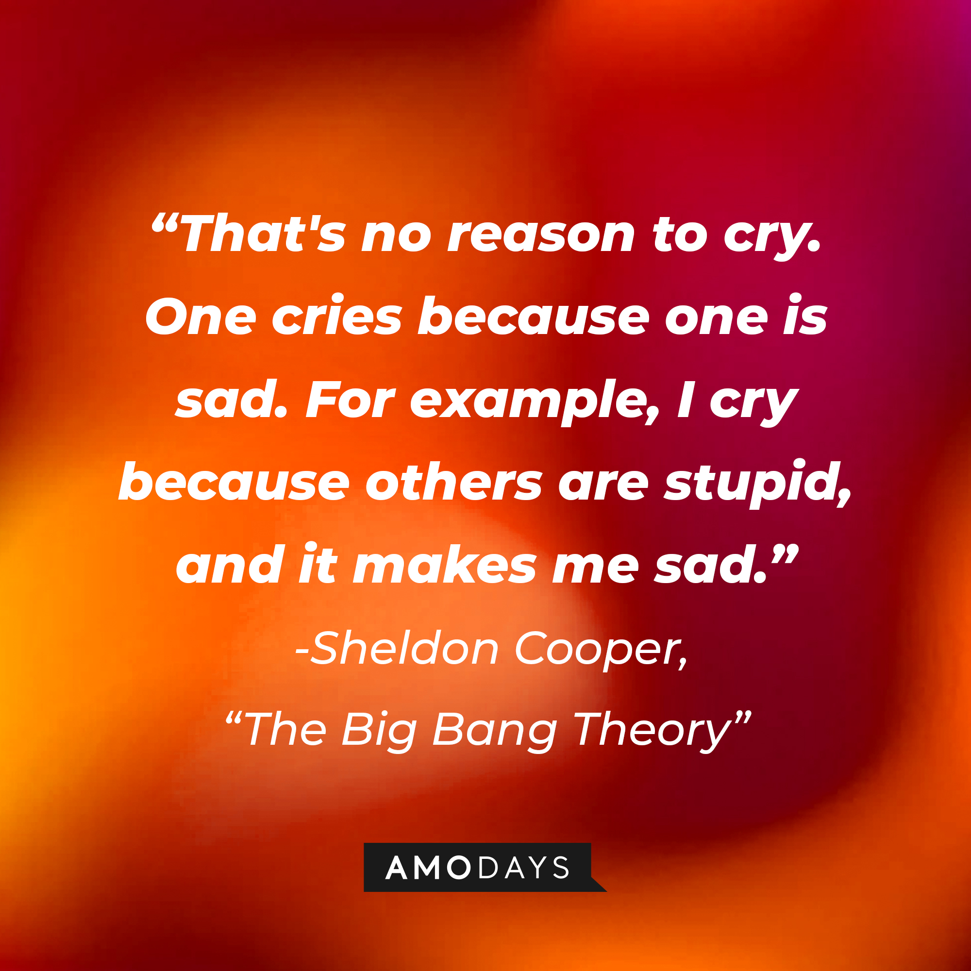 Sheldon Cooper's quote from "The Big Bang Theory": "That's no reason to cry. One cries because one is sad. For example, I cry because others are stupid, and it makes me sad." | Source: Amodays