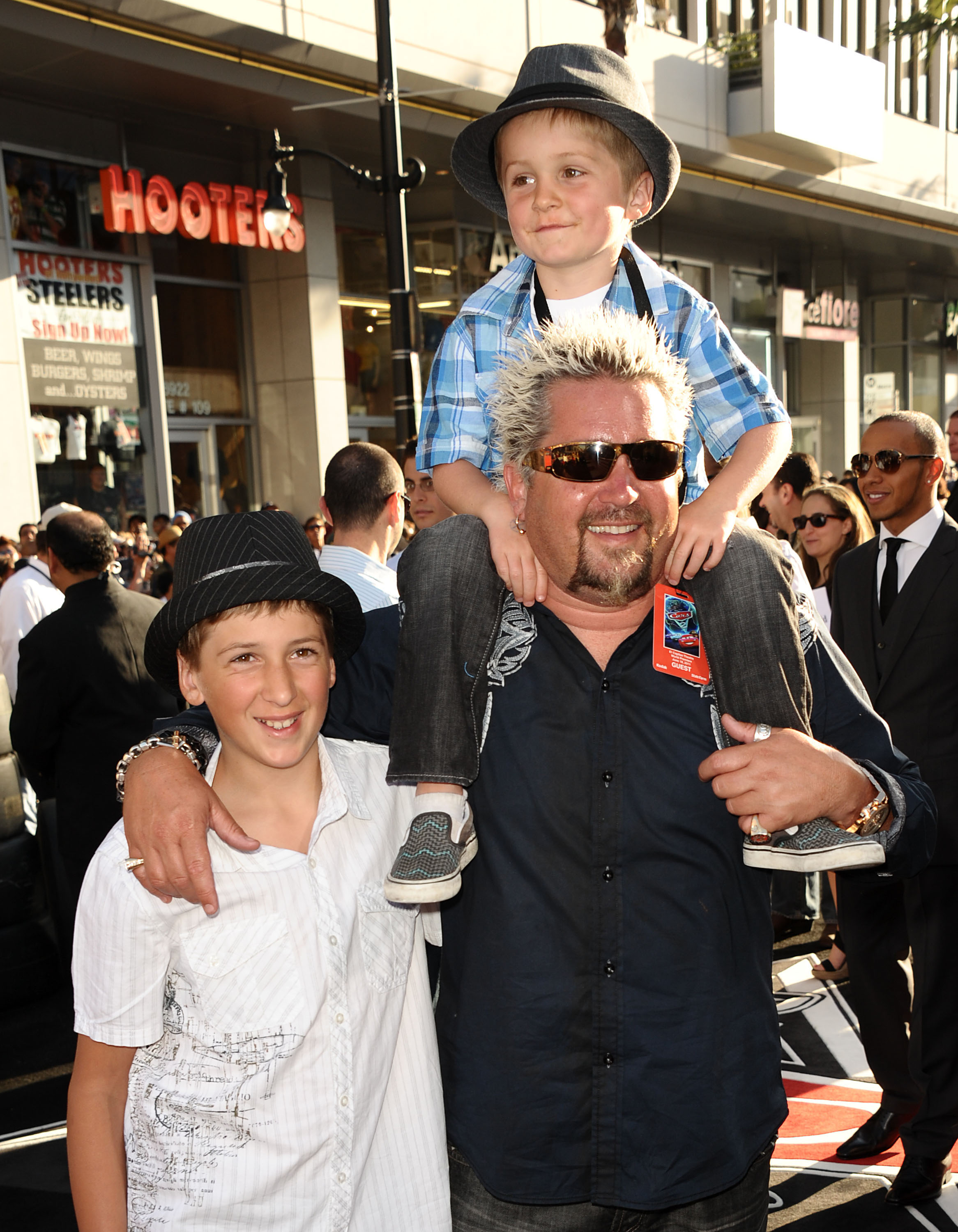 Guy Fieri and sons Ryder and Hunter at the premiere of Disney/Pixar's "Cars 2" at the El Capitan Theatre on June 18, 2011 in Hollywood, California | Source: Getty Images