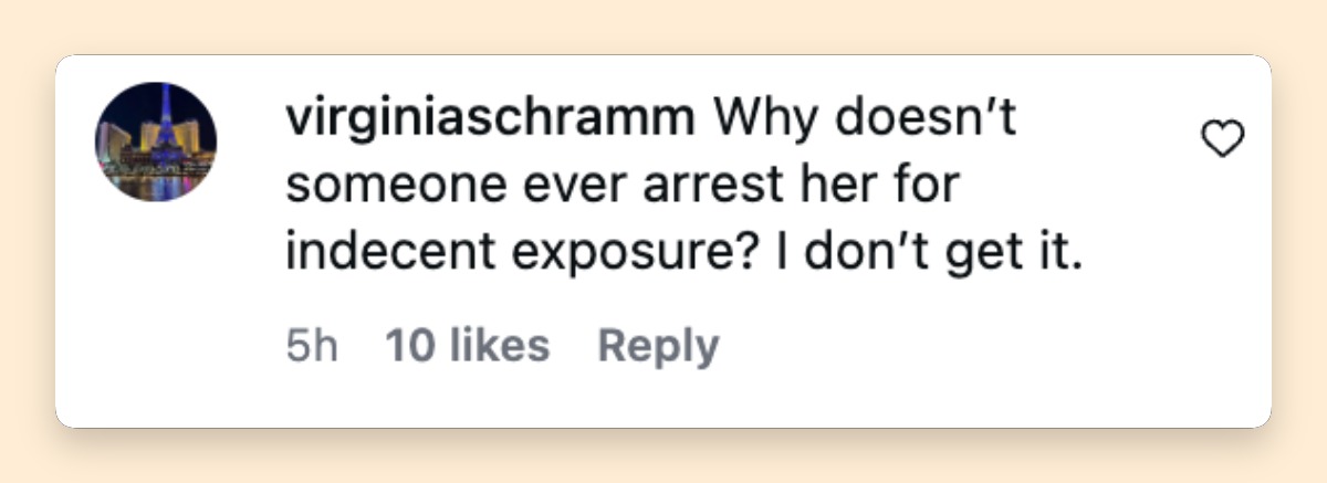 Questions about whether Bianca Censori's outfit crossed a legal line quickly surfaced online. This comment captured one of the most common reactions to the photos. | Source: Instagram/pagesix