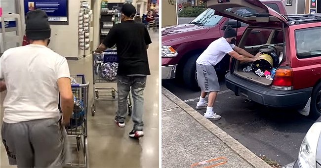 Shoplifters push carts filled with stolen goods out of a store and then load it into their back of their car | Photo: Facebook/andrew.sullivan3