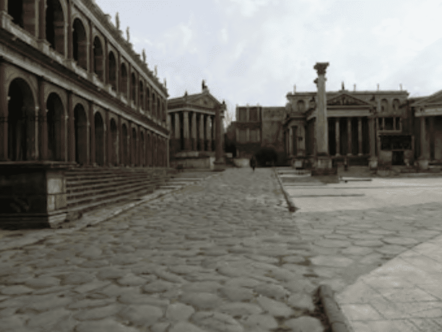 Cinecittà film studios, showing a stone road and ancient buildings, on November 4, 2014 | Source: Getty Images