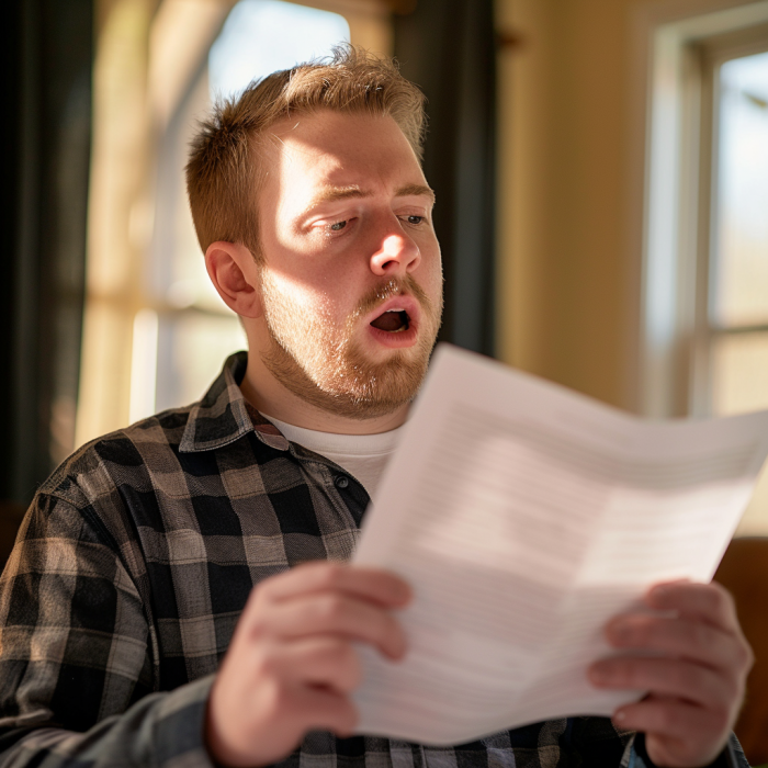 A shocked man reading a letter | Source: Midjourney