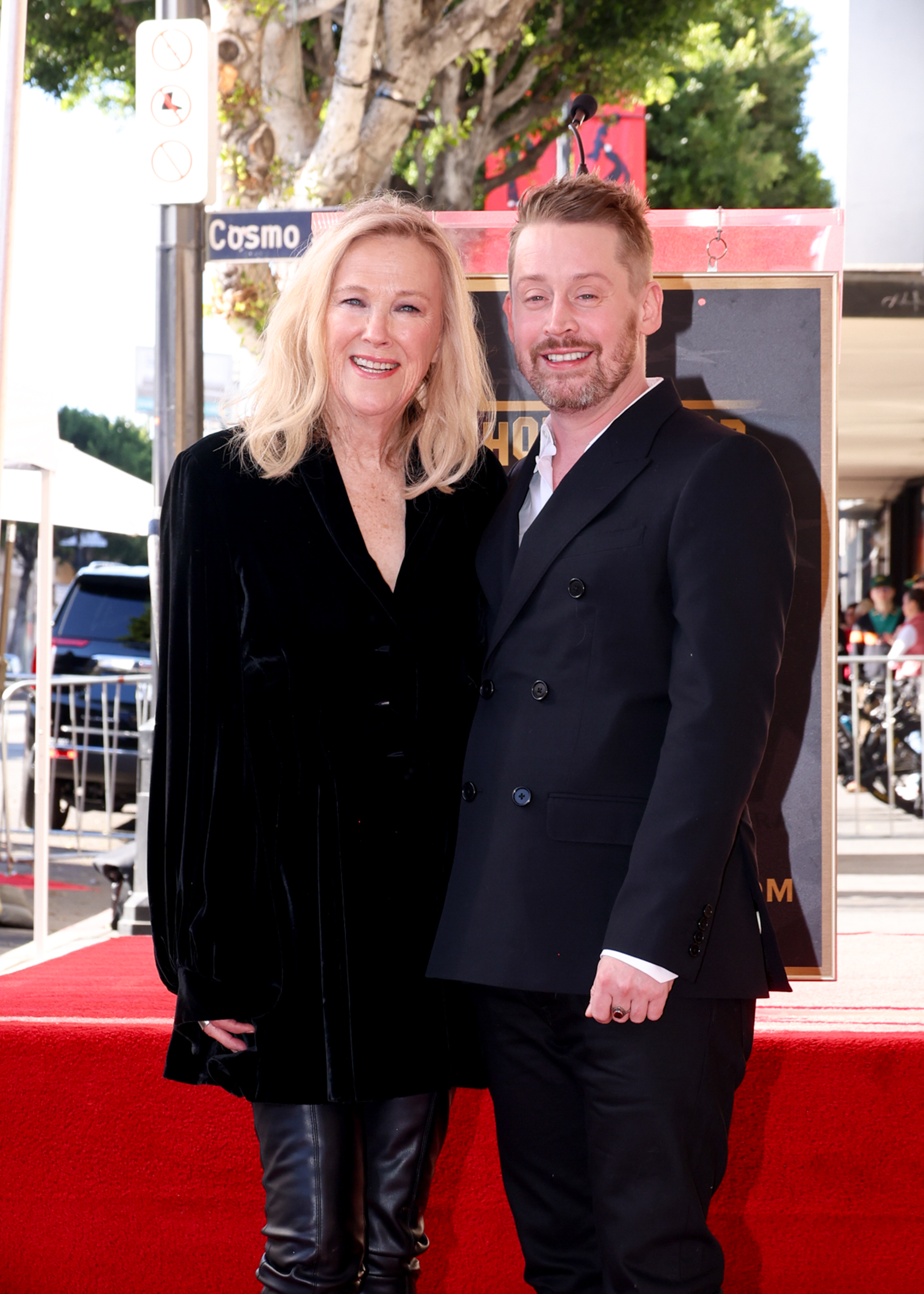 Catherine O'Hara and Macaulay Culkin at the star ceremony where Macaulay Culkin is honored with a star on the Hollywood Walk of Fame on December 1, 2023 in Los Angeles, California | Source: Getty Images