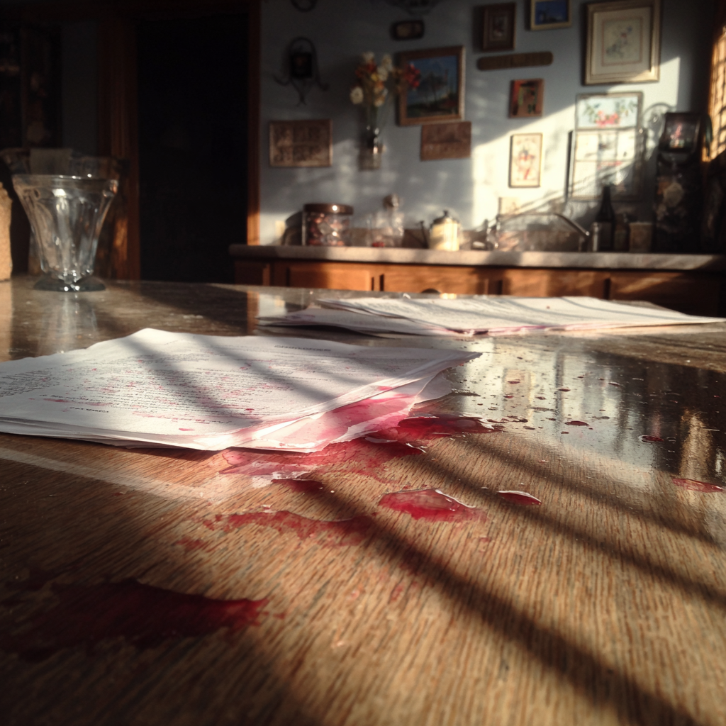 Spilled juice on a table | Source: Midjourney
