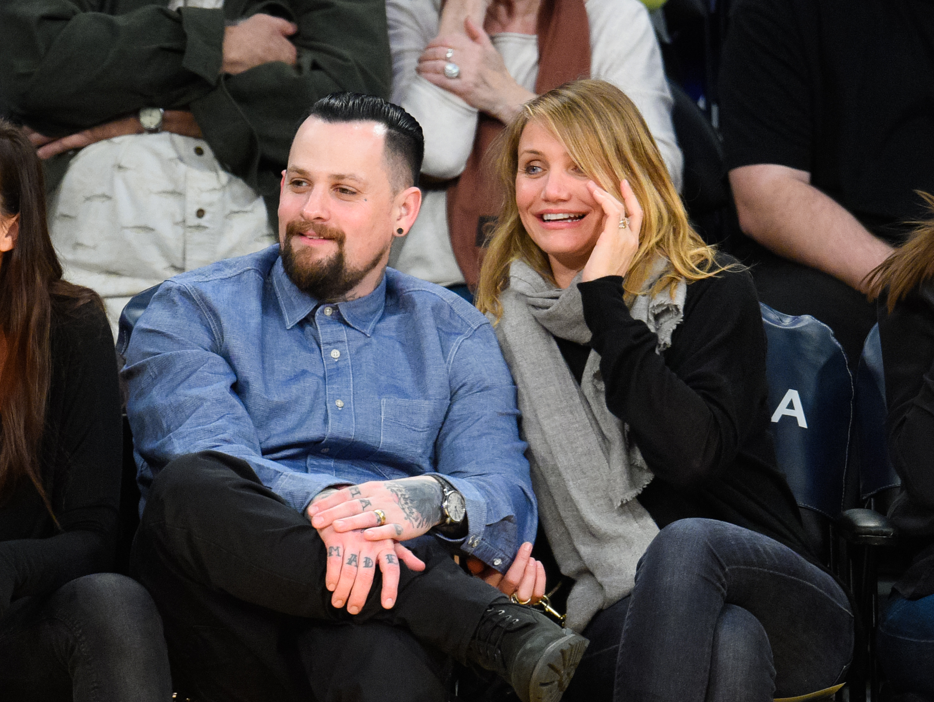 Benji Madden and Cameron Diaz at a basketball game between the Washington Wizards and the Los Angeles Lakers on January 27, 2015 in Los Angeles, California | Source: Getty Images