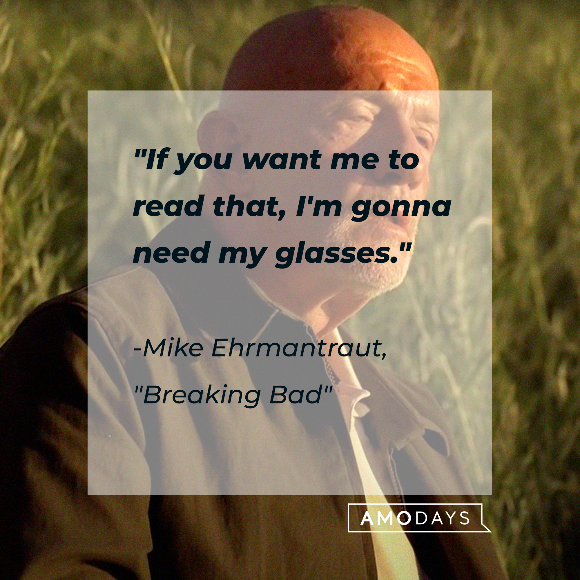 Mike Ehrmantraut with his quote, "If you want me to read that, I'm gonna need my glasses." | Source: youtube.com/breakingbad