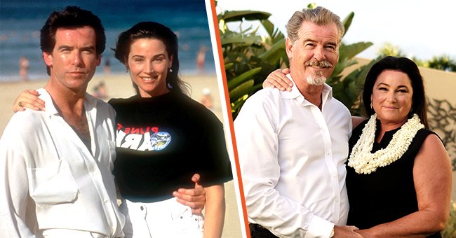 Pierce Brosnan and Keely Shaye Smith in Sydney, Australia, in 1995. [Left | Actor Pierce Brosnan with wife, Keely, in a portrait picture. [Right] ]| Photo: Getty Images