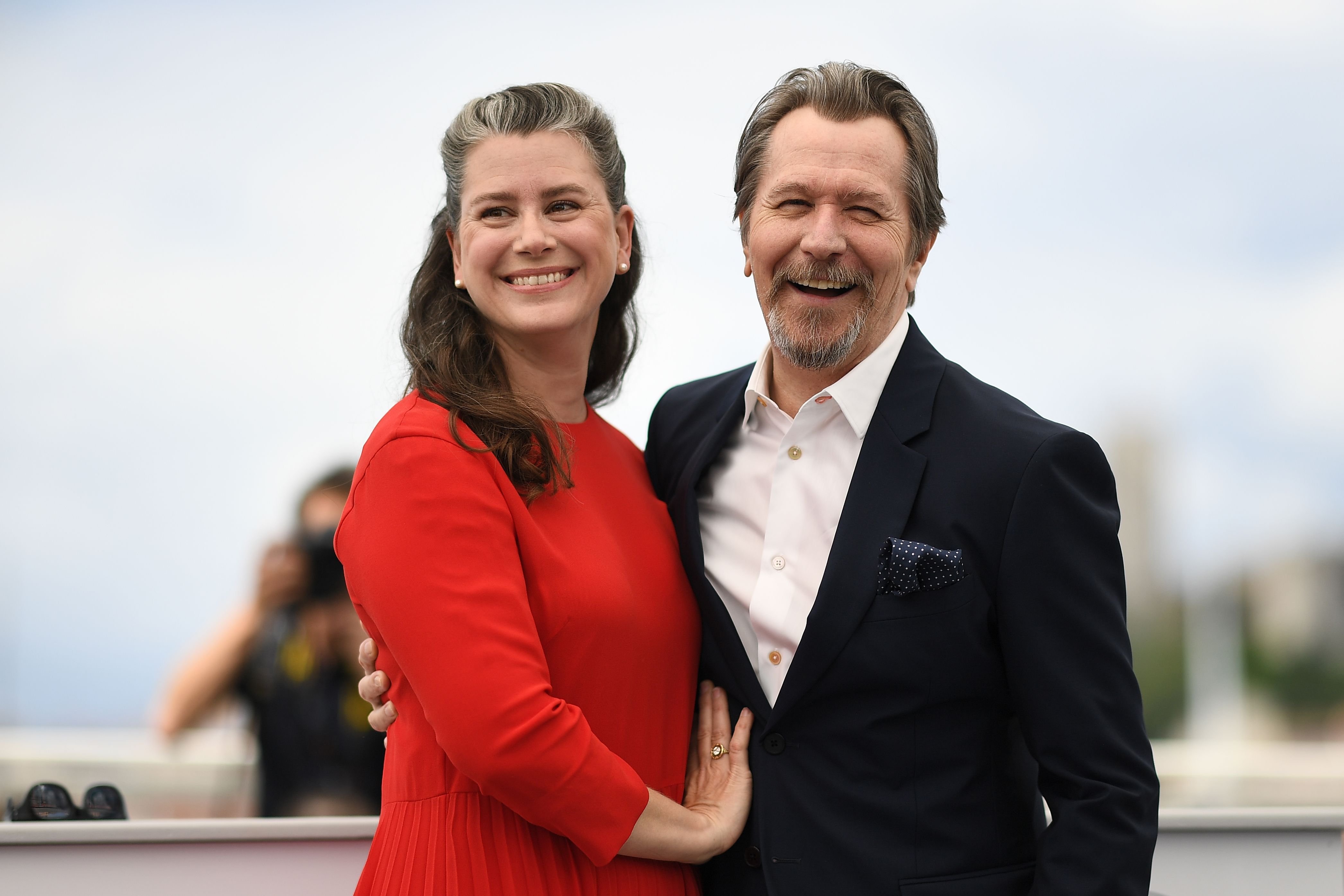 British actor Gary Oldman and his wife Gisele Schmidt during a "Rendez-Vous with Gary Oldman" at the 71st edition of the Cannes Film Festival in Cannes, southern France. | Source: Getty Images