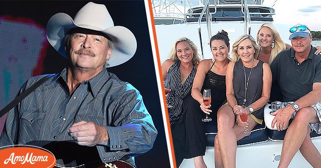 Alan Jackson on May 27, 2017 at Heritage Park, Forest City, Iowa [left].  Jackson and family in April 2021 [right] |  Photo: Getty Images - Instagram / mjselecman
