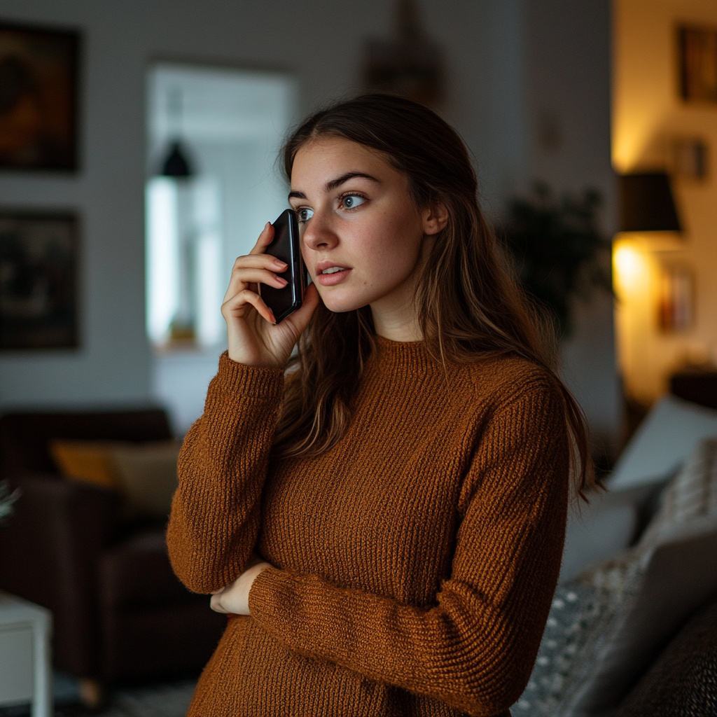 A serious woman talking on her phone | Source: Midjourney