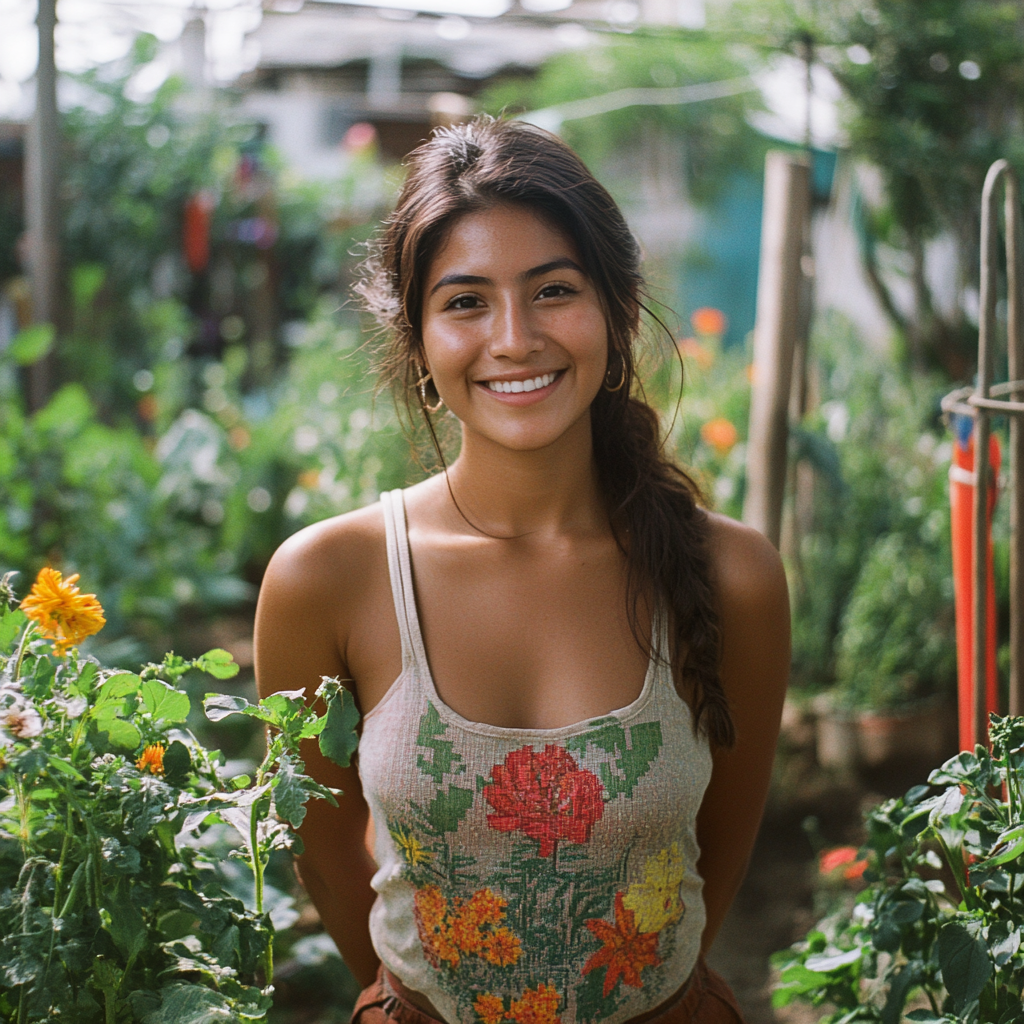 A happy woman in her garden | Source: Midjourney