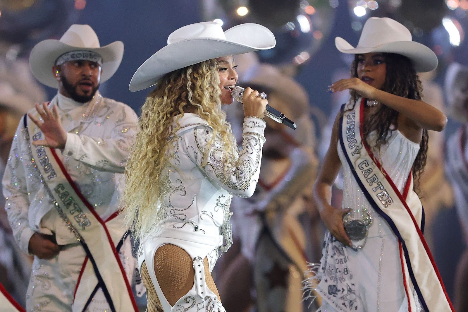 Beyoncé and Blue Ivy Carter during the former's halftime show during an NFL football game on December 25, 2024, in Houston, Texas. | Source: Getty Images