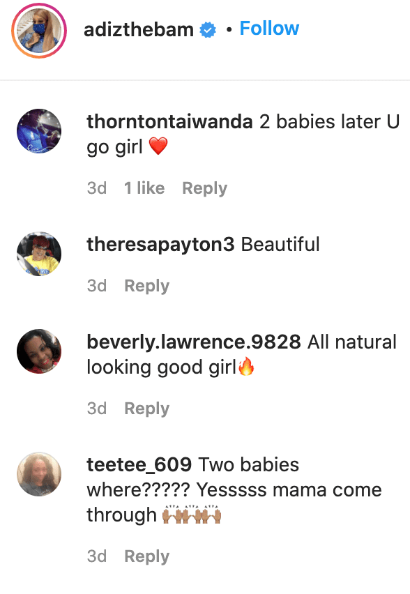 Fans' comments on Bambi Benson's photo. | Source: Instagram/adizthebam