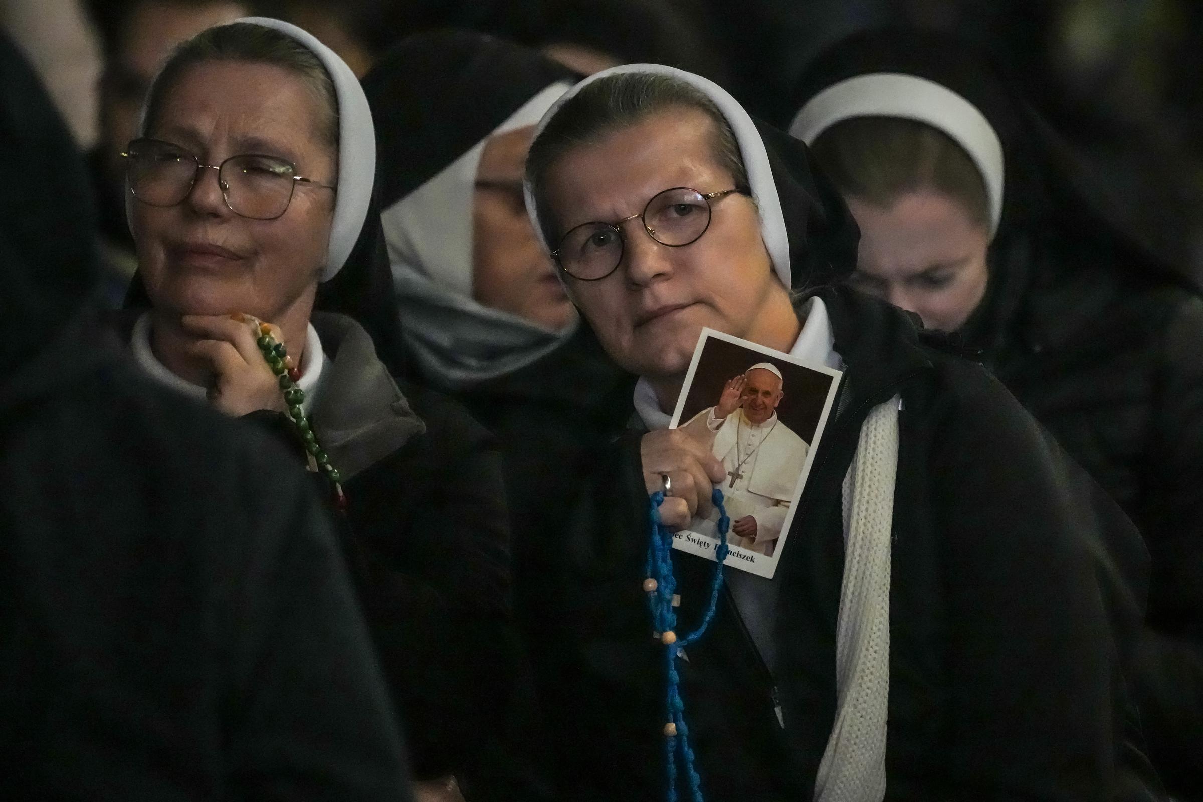 Nuns pray during the rosary prayer service for the health of Pope Francis in St Peter's Square on March 5, 2025, in Vatican City | Source: Getty Images