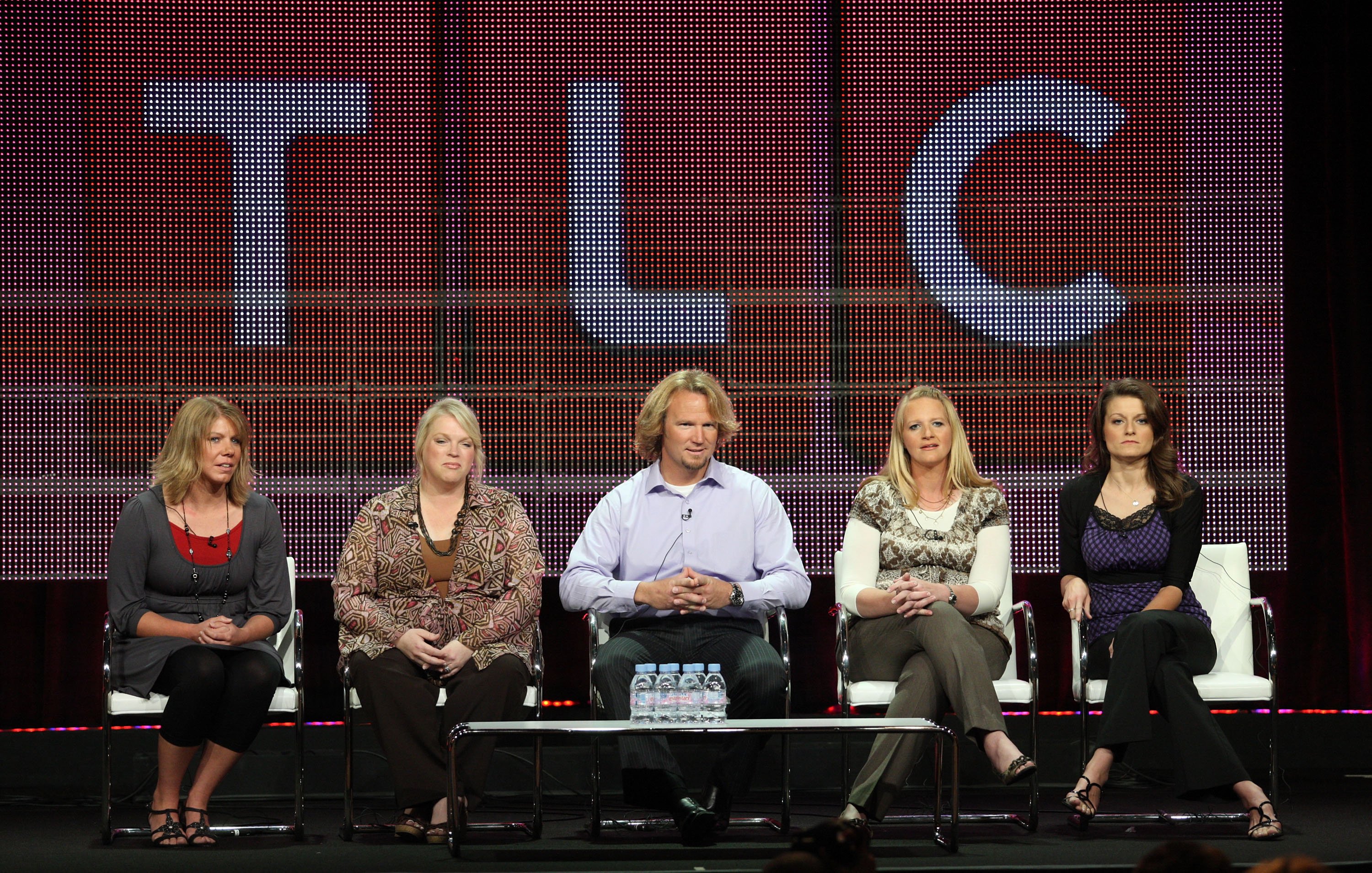Meri, Janelle, Kody, Christine, and Robyn Brown during the "Sister Wives" panel on the Summer TCA press tour on August 6, 2010, in Beverly Hills, California. | Source: Getty Images