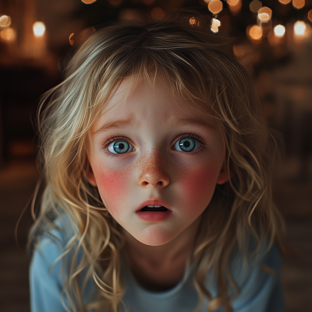 A worried little girl looking up | Source: Midjourney