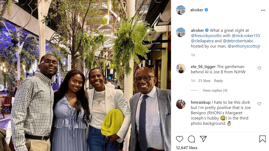 A picture of Al Roker at dinner with his family on Instagram | Photo: Instagram/alroker