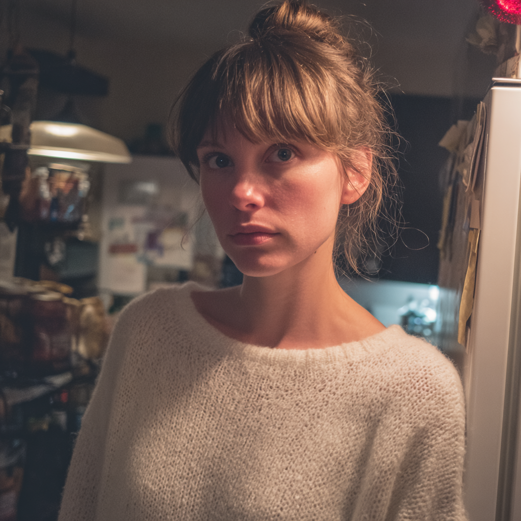 A pensive woman wearing a white sweater | Source: Midjourney