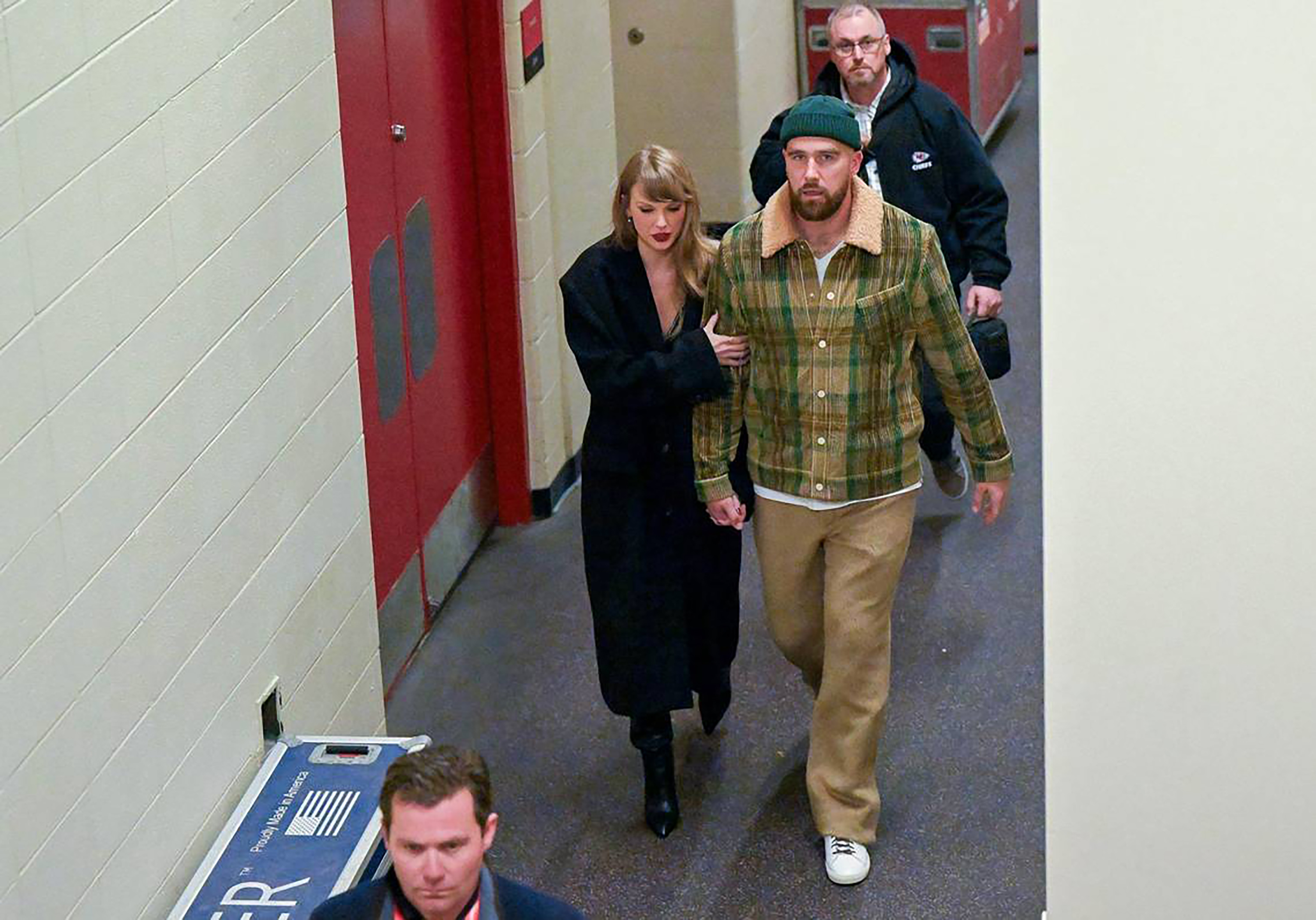 Taylor Swift and Travis Kelce leave after the Buffalo Bills defeated the Kansas City Chiefs on December 10, 2023 in Kansas City, Missouri | Source: Getty Images